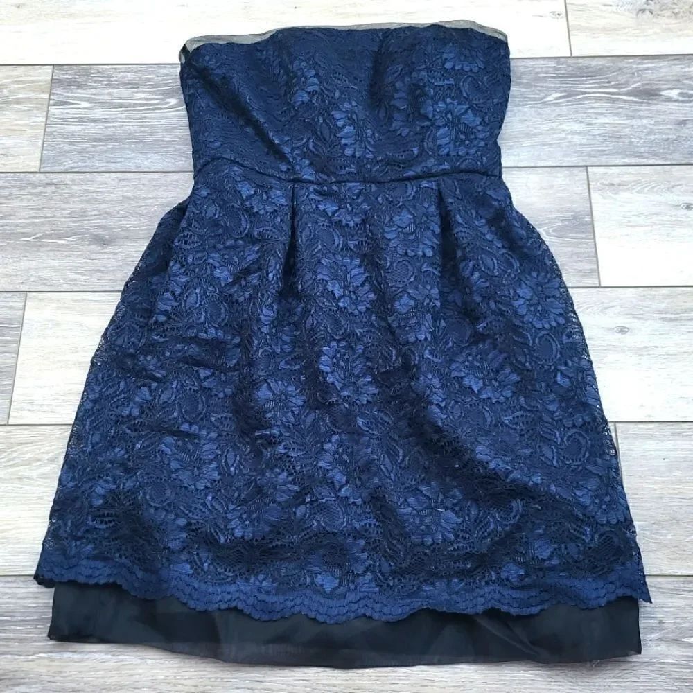 David's Bridal navy blue lace bridesmaid or prom dress